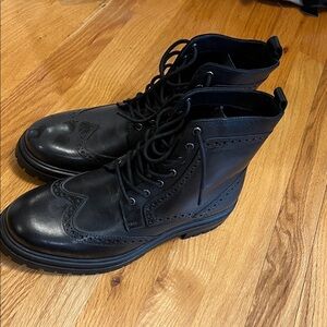 Black Leather Lace-Up Boots - Express